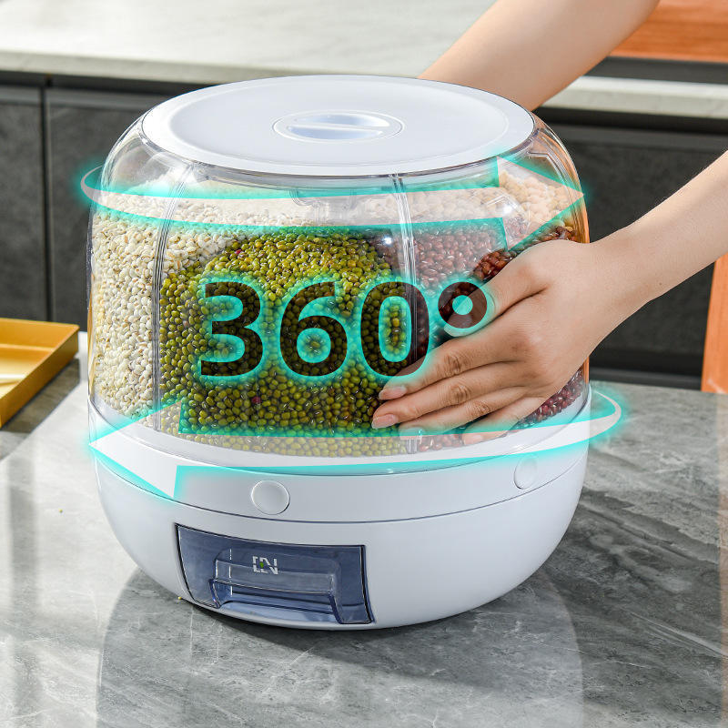 Round Rice Cereal Grain Dispenser 6 Compartment Dry Food Storage Container for Kitchen Rotating Plastic 6 in 1 Carton 6kg/10kg