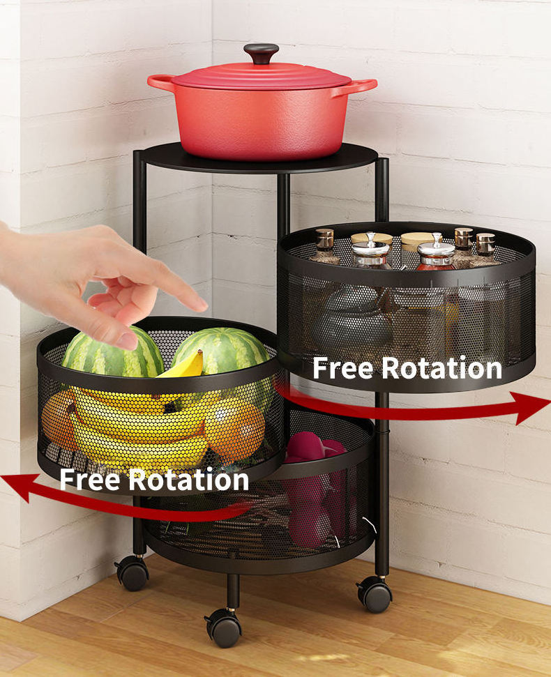 Wholesale 5 Tier Rotatable Storage Rack 360 Degree Rotating Multi-Layer Vegetable Basket Metal and PC Organizer