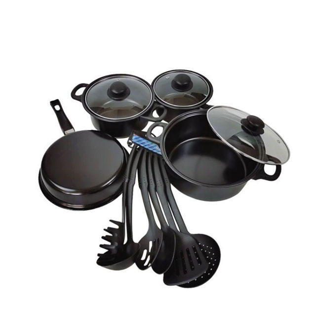 Hot Selling Kitchen 13 Piece Non Stick Cookware Sets Black Pot And Pans Cast Iron Cooking Pot Cookware non stick cookware set