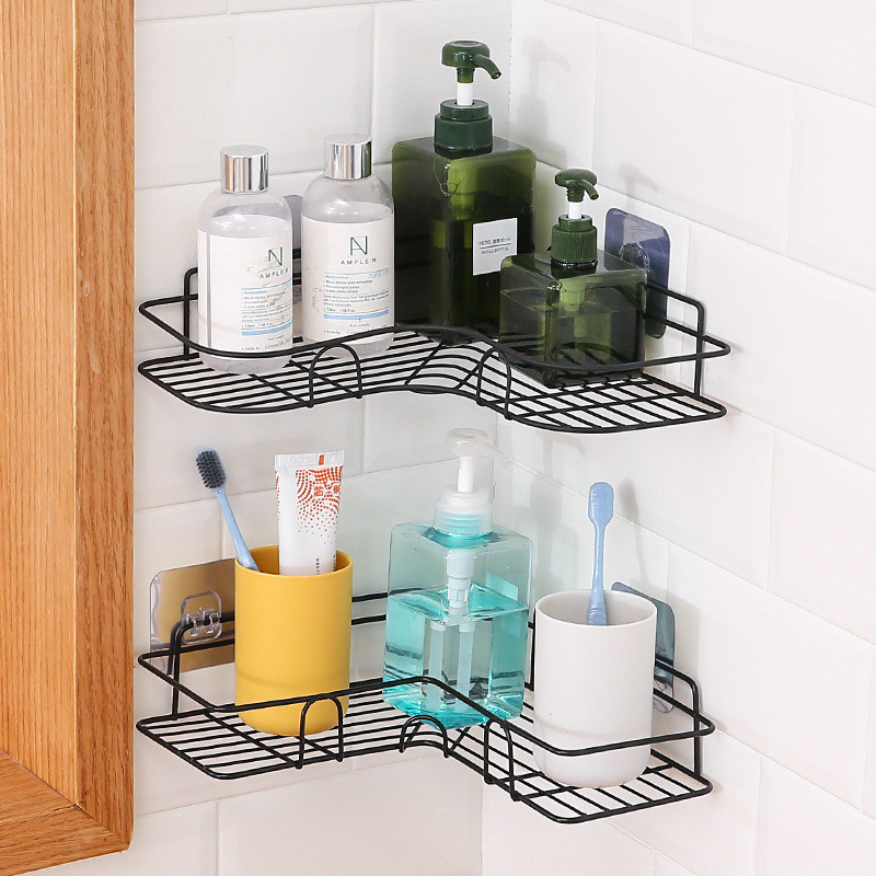 Shower Wall Mount Bathroom Shelf Suction Kitchen Storage Rack with Shampoo Holder No Drilling Home Accessories