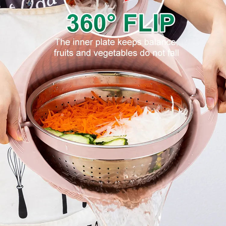 Multi-Purpose Stainless Steel Rice Washing Bowl round Colander Strainer with Drain Basket for Home Kitchen Use