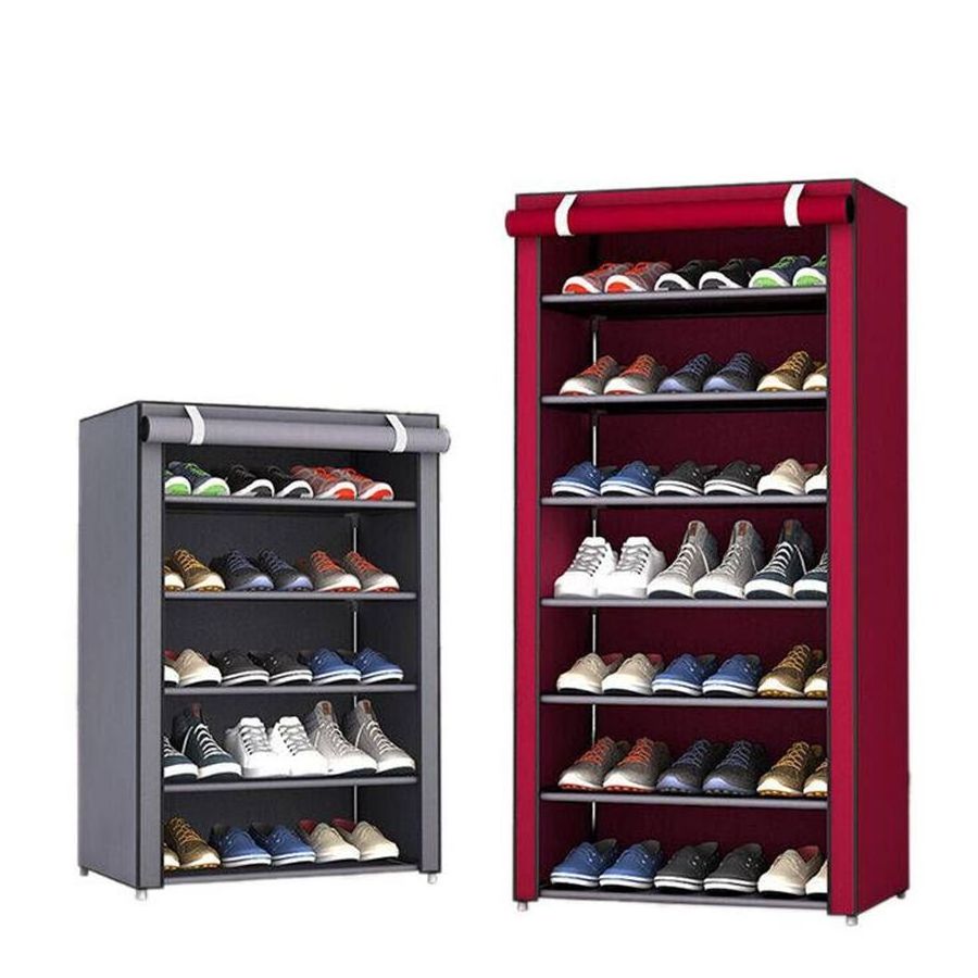 Home Storage Organizer 4/5/6/8-Tier Plastic Shoe Cabinet Dustproof Nonwoven Cover Closet Bedroom Wardrobe Rack Shoes Clothes