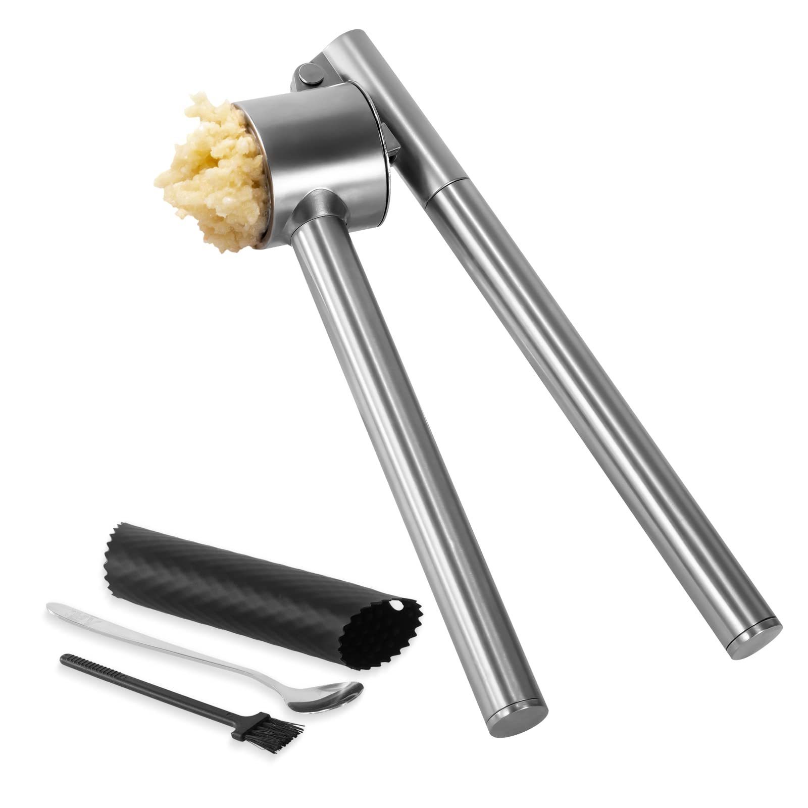 Garlic Press Mincer - 304 Stainless Steel Garlic Crusher & Peeler Set Garlic press tool