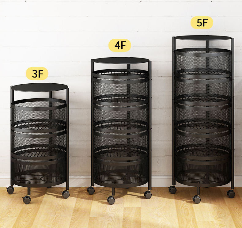 Wholesale 5 Tier Rotatable Storage Rack 360 Degree Rotating Multi-Layer Vegetable Basket Metal and PC Organizer