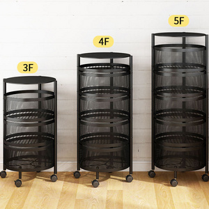 Wholesale 5 Tier Rotatable Storage Rack 360 Degree Rotating Multi-Layer Vegetable Basket Metal and PC Organizer