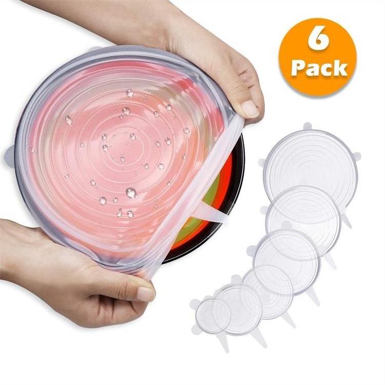 6-Pack Set of Food Grade Silicone Reusable Seal Stretch Covers Adjustable Tapas De Silicon Cup Lids for Freshness Bottles Cans