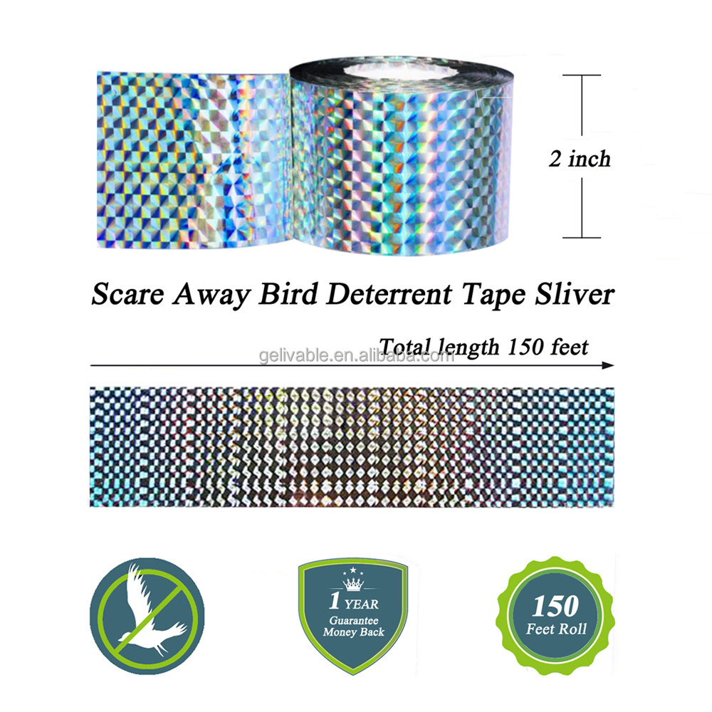 Flash Deterrent Ribbon Double Sided Holographic Glitter Tape Reflective Scare Tape for Bird Pigeon