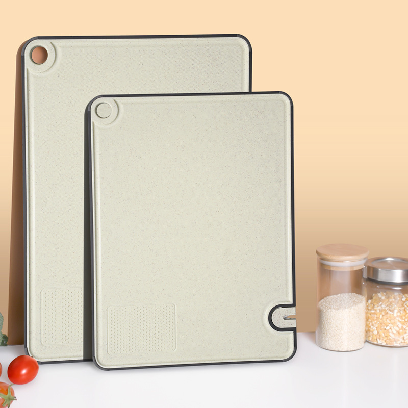 Eco-Friendly Reversible Rice Husk Fiber Cutting Board With Knife Sharpener and Garlic Mincer Anti-Bacterial Draining Board