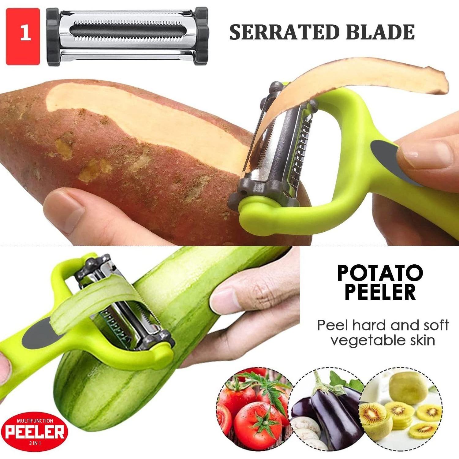 Kitchen Gadgets New Products Creative Stainless Steel Melon Planing Peeling Knife Three-in-one Peeler Grater