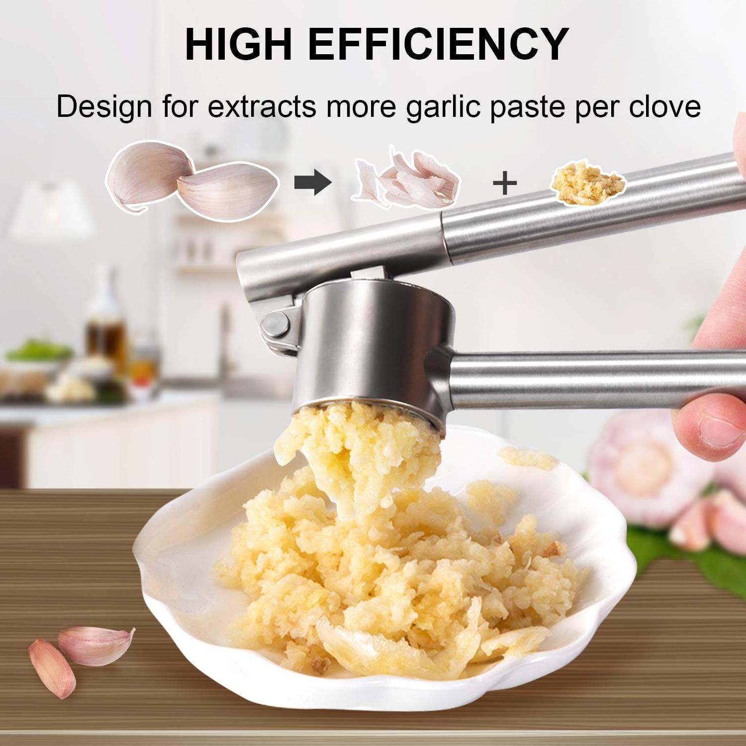 Garlic Press Mincer - 304 Stainless Steel Garlic Crusher & Peeler Set Garlic press tool