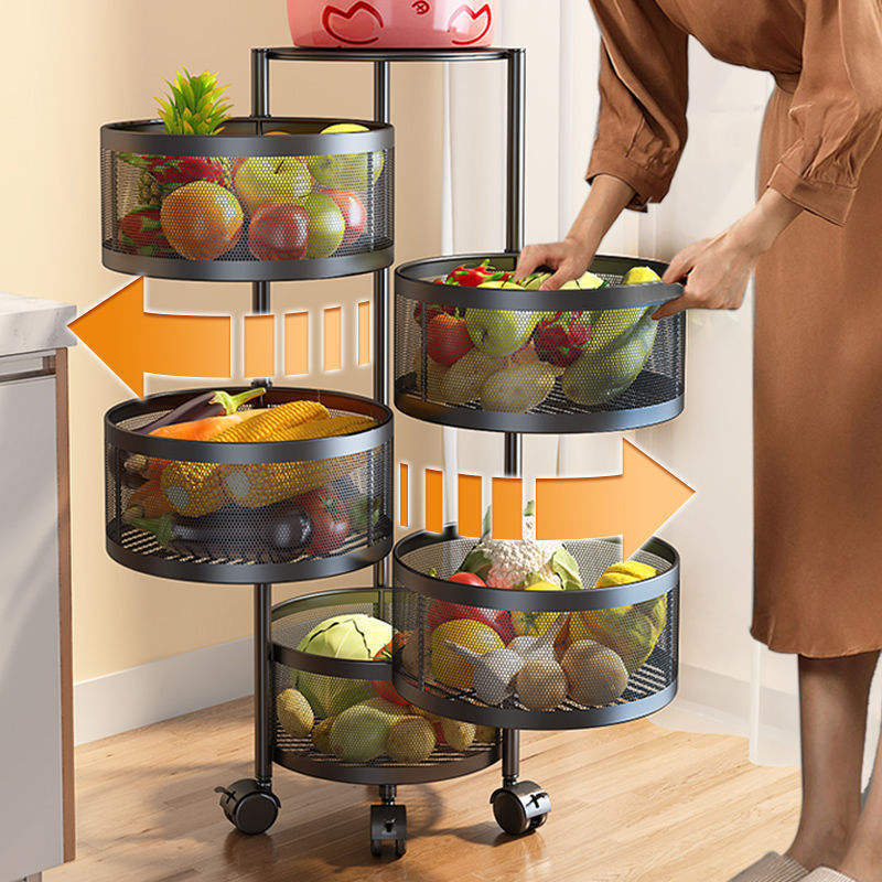 Wholesale 5 Tier Rotatable Storage Rack 360 Degree Rotating Multi-Layer Vegetable Basket Metal and PC Organizer