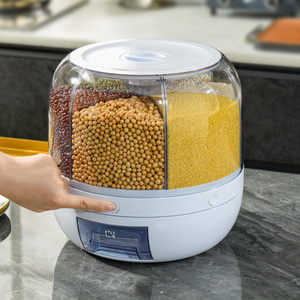 Round Rice Cereal Grain Dispenser 6 Compartment Dry Food Storage Container for Kitchen Rotating Plastic 6 in 1 Carton 6kg/10kg