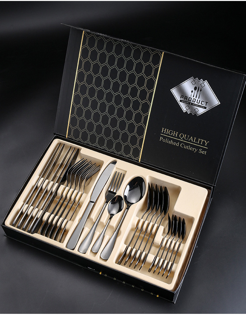 Wholesale Spoon Fork Knife set 24 pcs cutlery stainless steel flatware utensils flatware set with gift box for party wedding