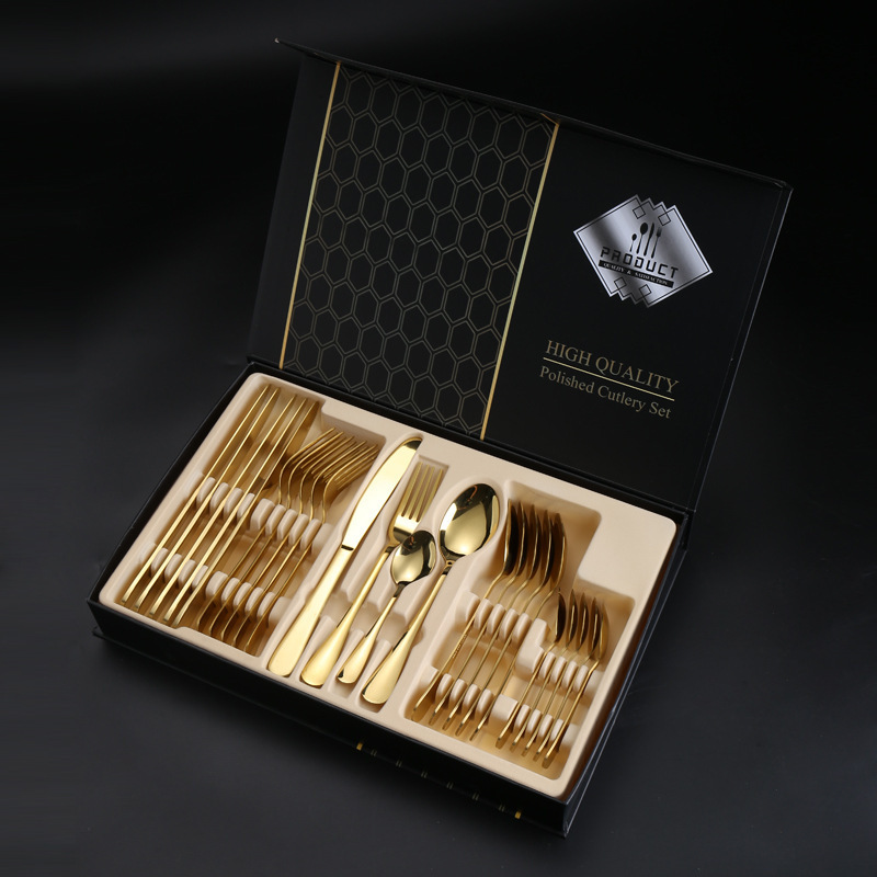 Wholesale Spoon Fork Knife set 24 pcs cutlery stainless steel flatware utensils flatware set with gift box for party wedding