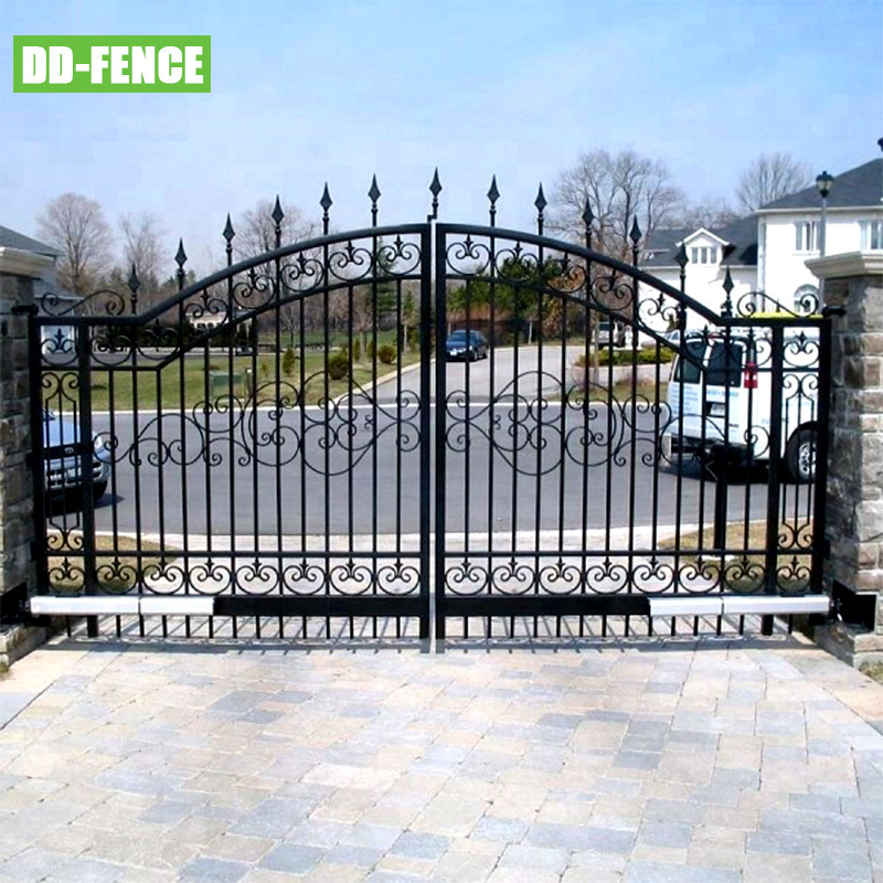 Powder Coated Wrought Welded Tubular Picket Fence and New Design Wrought Iron Main Gate Design for Yard House Garden