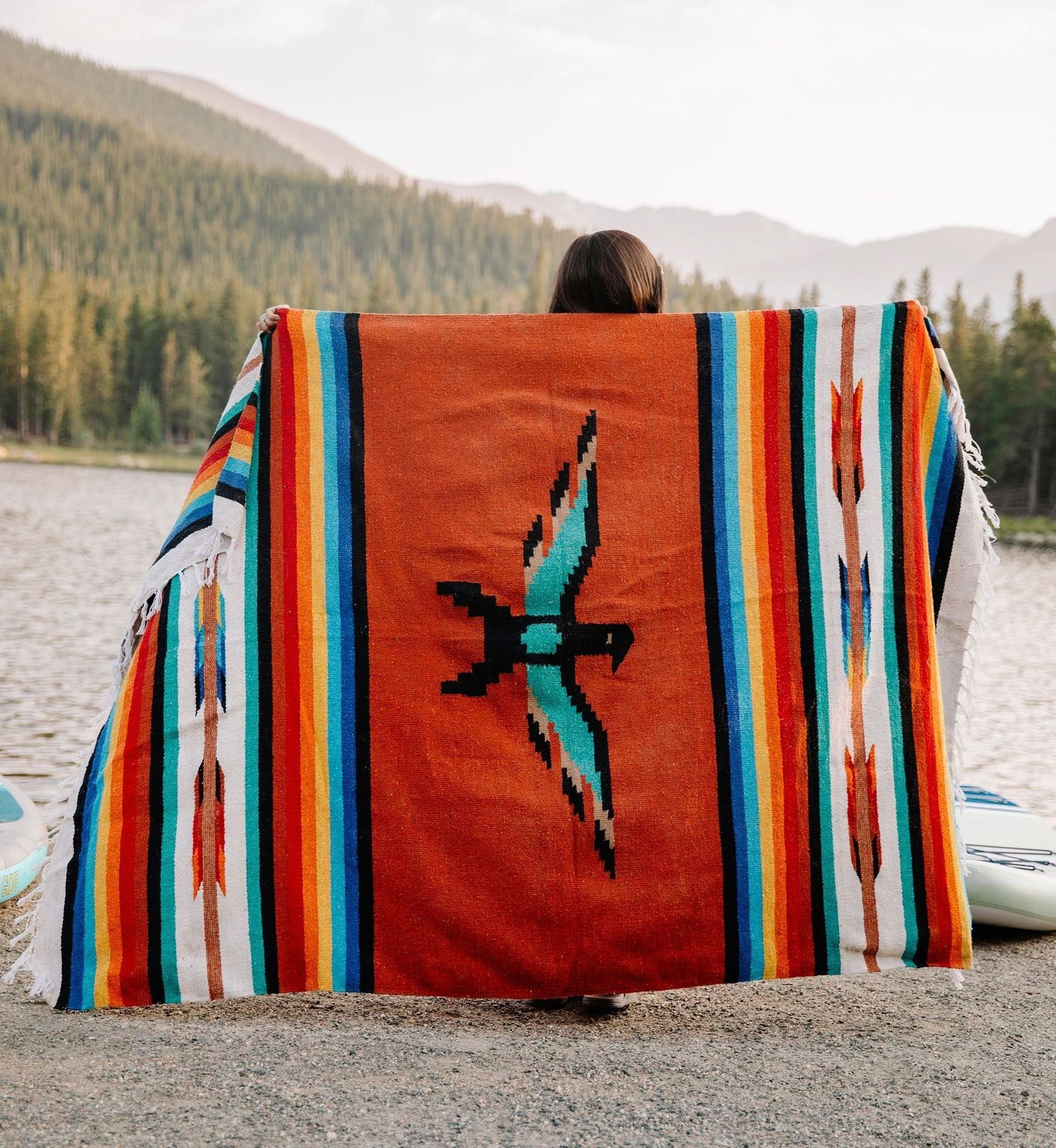 Eagle Woven Jacquard Beach Blanket Mexican Thunderbird Navajo Aztec Blanket