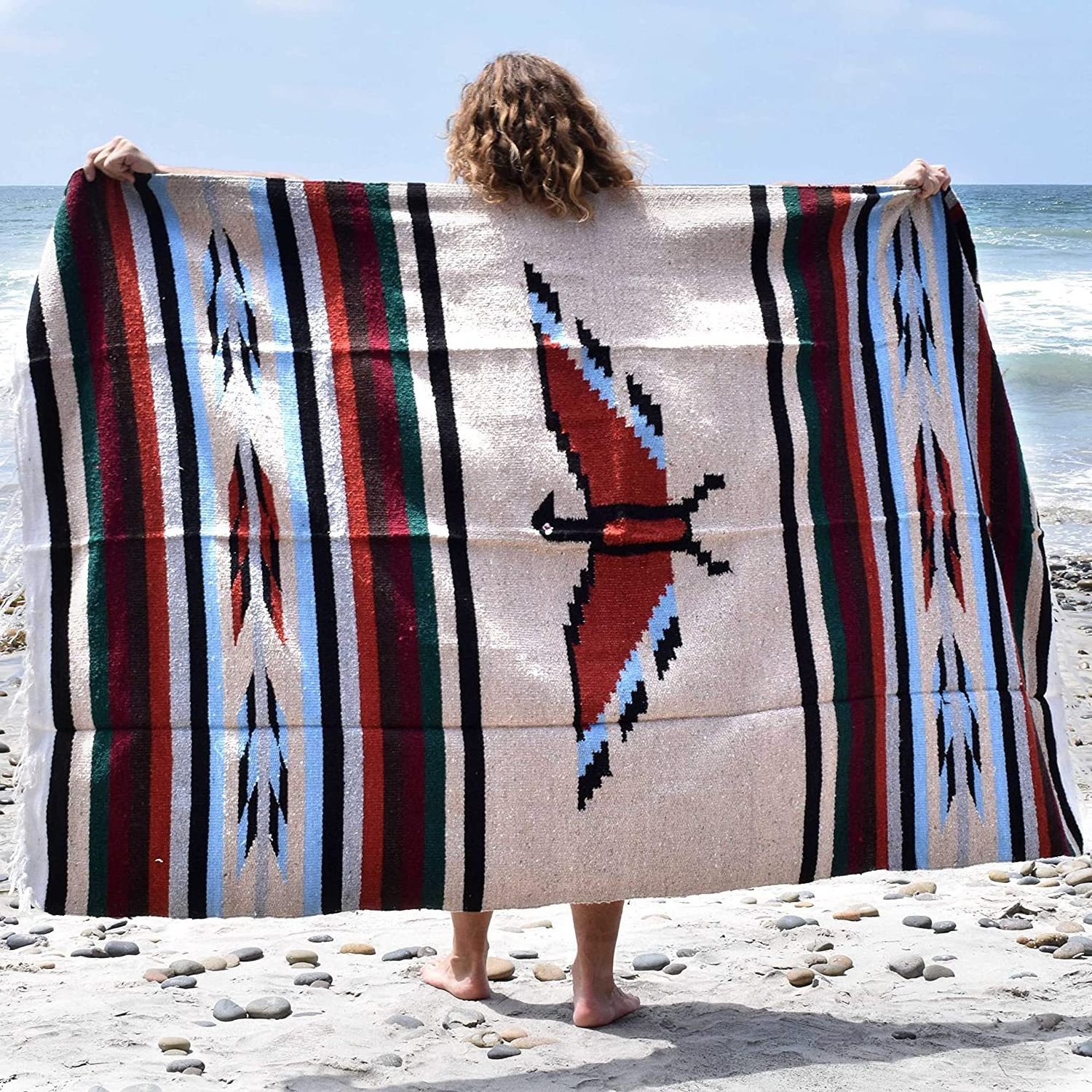 Eagle Woven Jacquard Beach Blanket Mexican Thunderbird Navajo Aztec Blanket