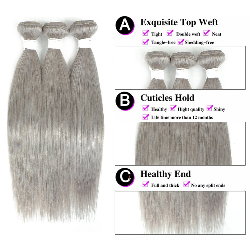 Silver Grey Human hair bundle Brazilian straight hair braided Remy hair