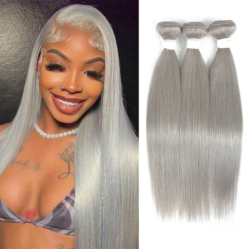 Silver Grey Human hair bundle Brazilian straight hair braided Remy hair