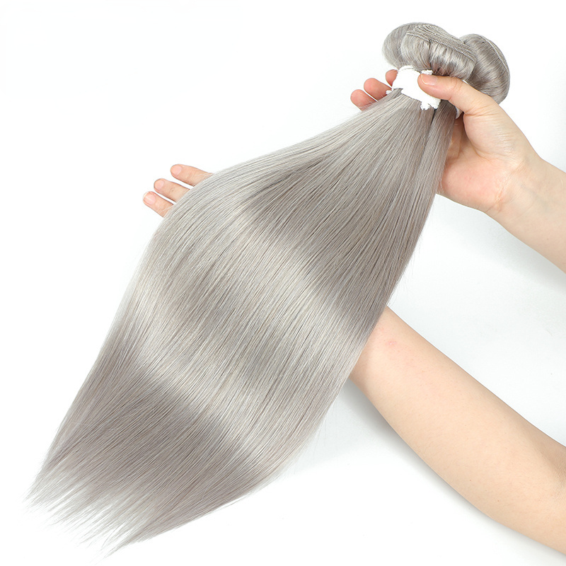 Silver Grey Human hair bundle Brazilian straight hair braided Remy hair