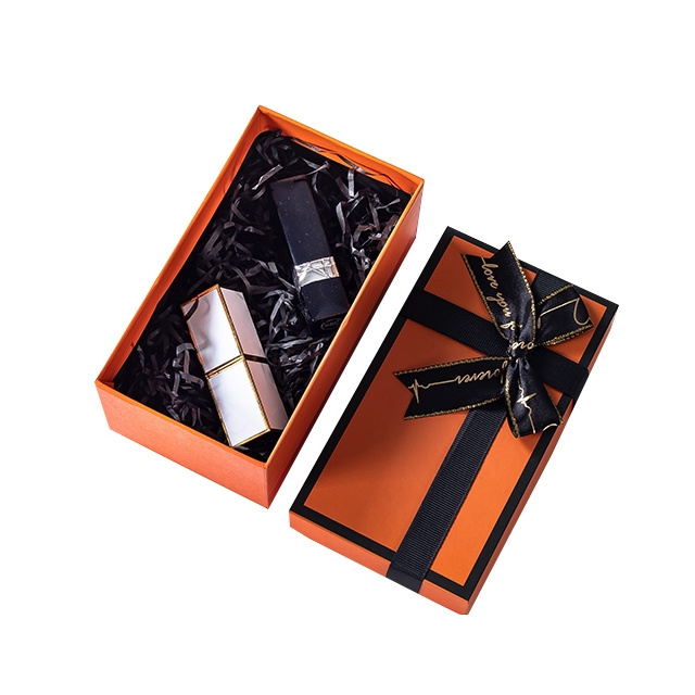 DLC016 5 to 14 inches Paper Box with ribbon Custom Printed Orange Cardboard Gift Box Packaging with Lid