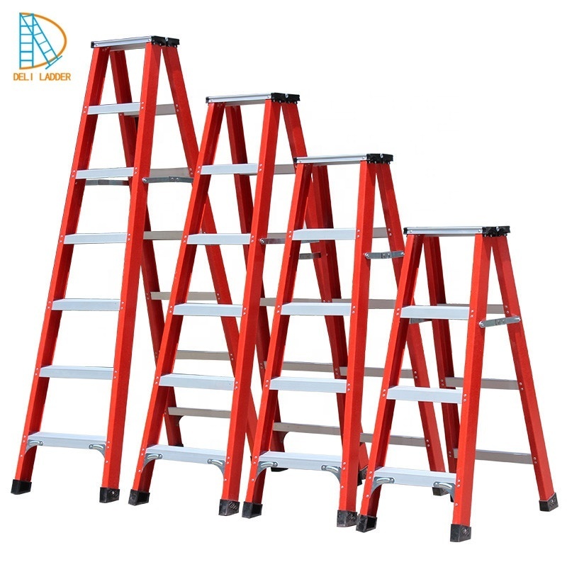 DELILADDER NEW 4-10 Folding Step Free Standing Ladders Foldable Fiberglass with Aluminium Ladder