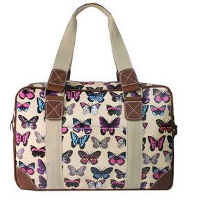 Rectangle Colored Butterfly Pattern Oilcloth Overnight Travel Duffel Bag Garment Tote Bag Carry-on Bag For Women