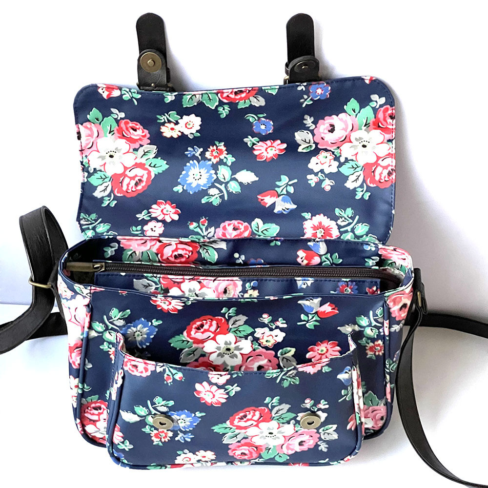 Fashion Waterproof Vintage Shoulder Bag Dark Blue Floral Oilcloth Satchel Girls Messenger Bag