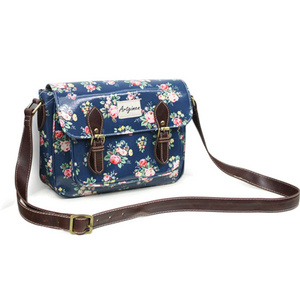 Fashion Waterproof Vintage Shoulder Bag Dark Blue Floral Oilcloth Satchel Girls Messenger Bag