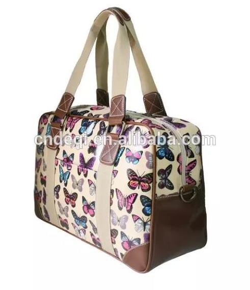 Rectangle Colored Butterfly Pattern Oilcloth Overnight Travel Duffel Bag Garment Tote Bag Carry-on Bag For Women