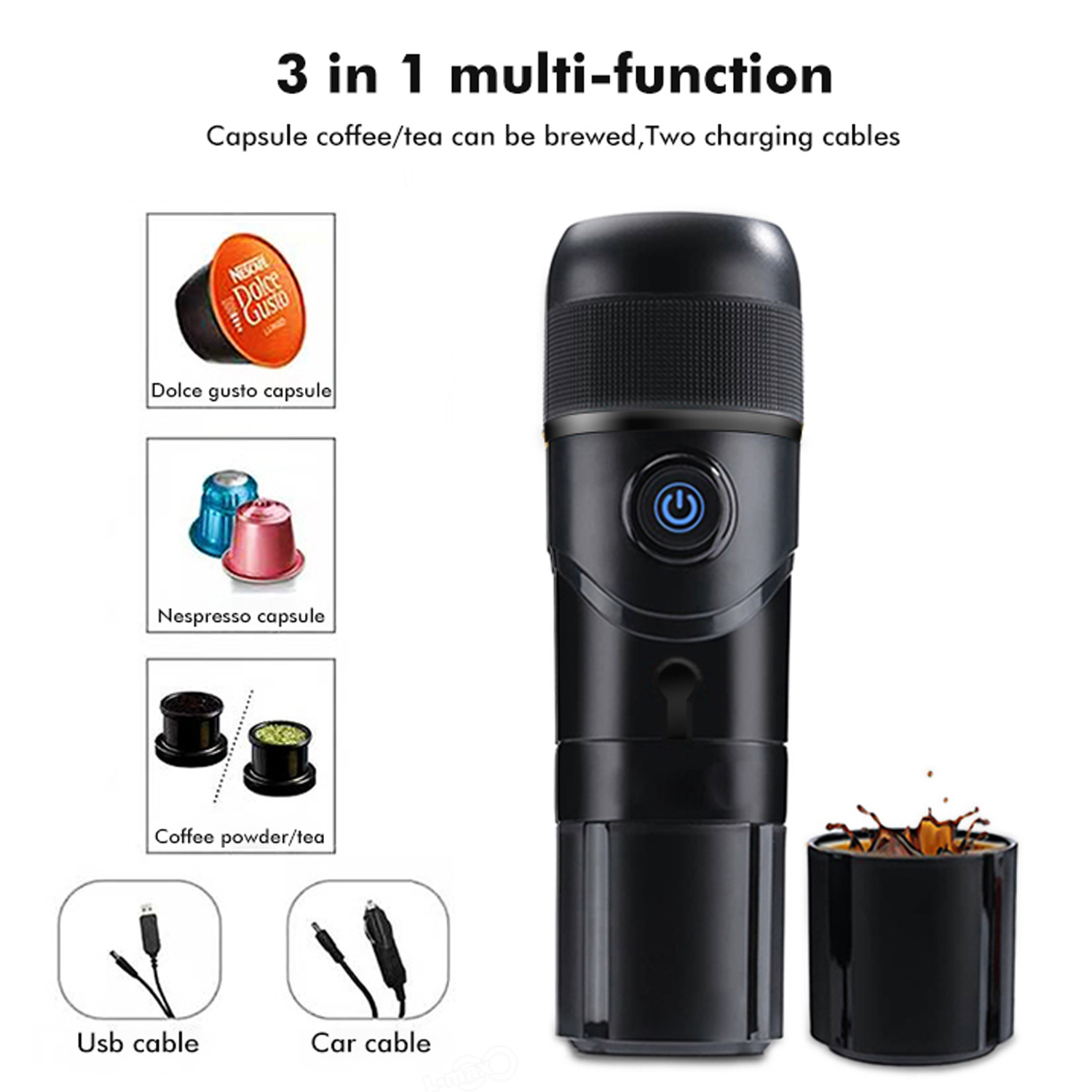 2 in 1 function Italian Cup Mini Travel Portable Coffee Maker 12V Machine For Coffee Maker For Car