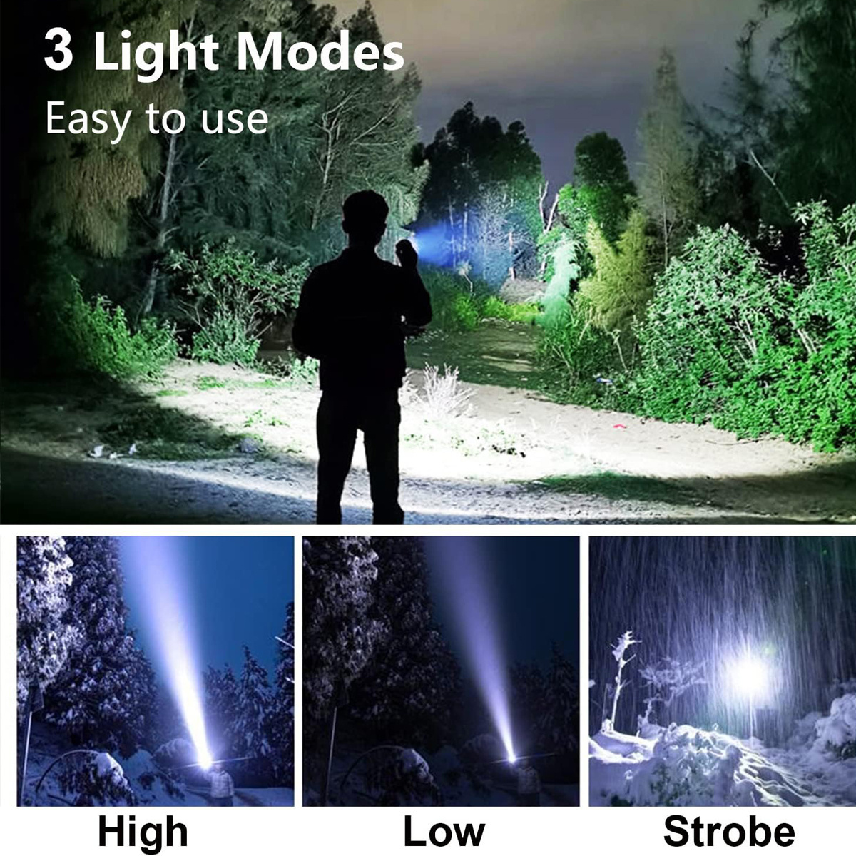 LED Rechargeable Flashlight High Lumens Tactical Flashlights 3 Modes P50 1000 Lumens for Camping Home Emergency Battery Include