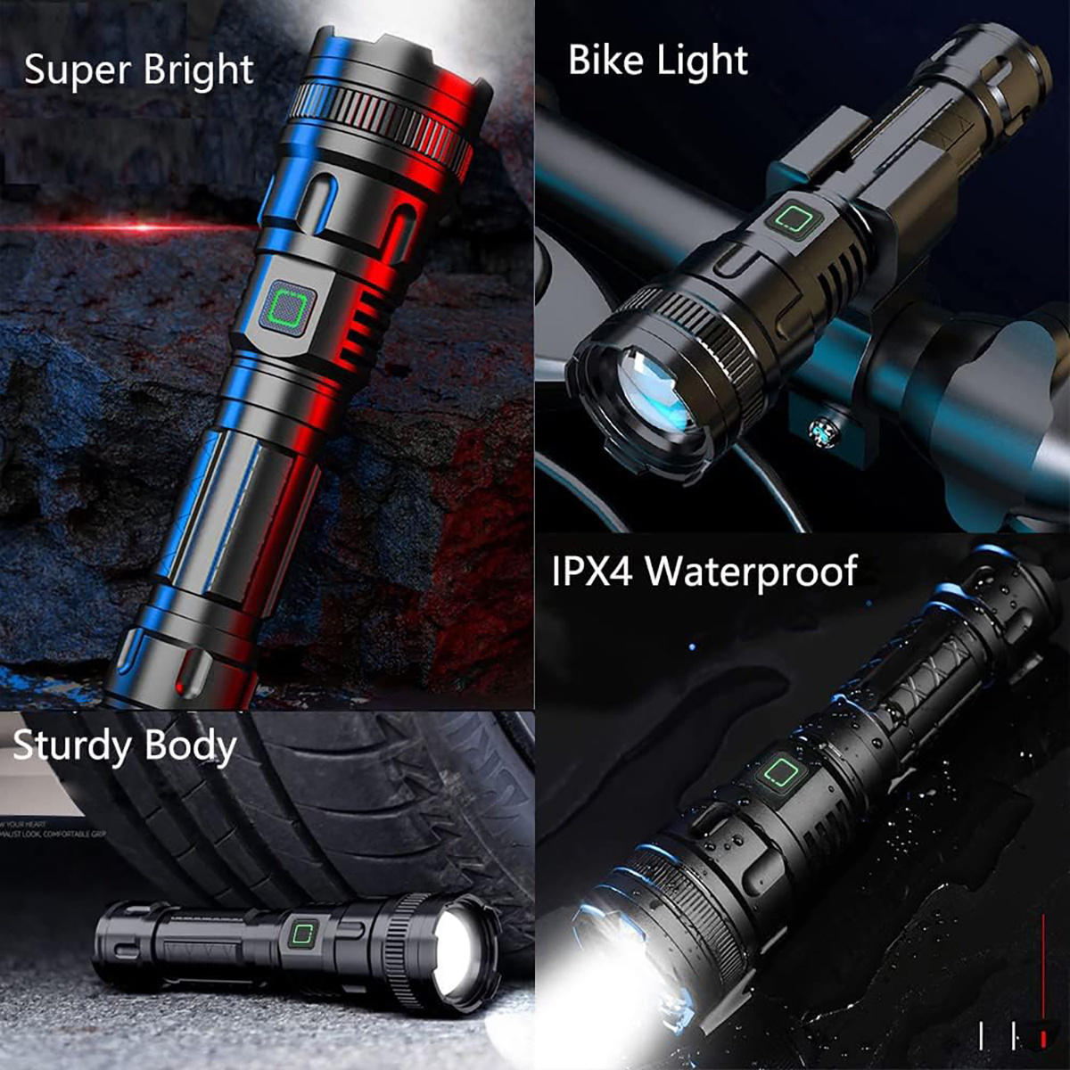 LED Rechargeable Flashlight High Lumens Tactical Flashlights 3 Modes P50 1000 Lumens for Camping Home Emergency Battery Include