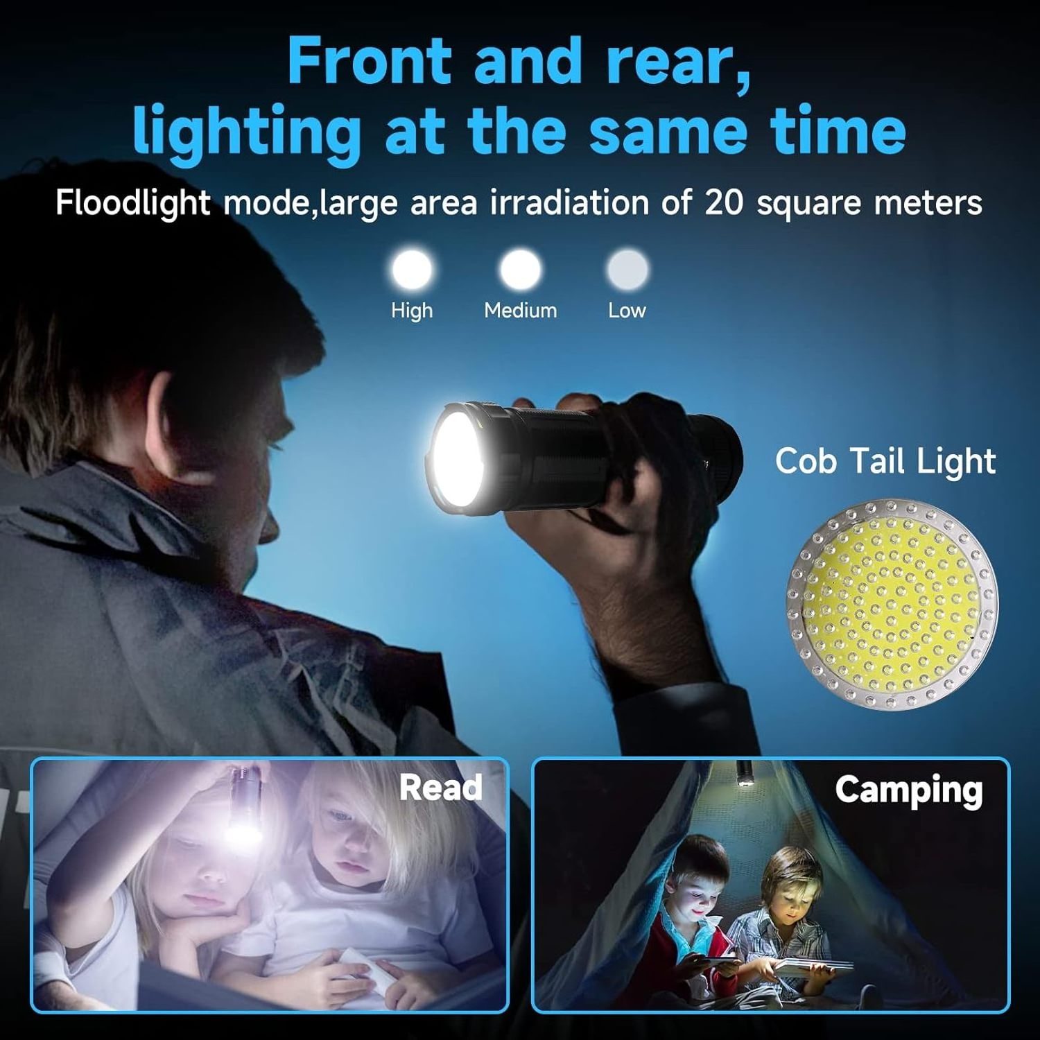 Flashlights Rechargeable High Lumens, 8 Modes Super Bright P50 with COB Work Light for Emergencies Camping Hiking Large Battery