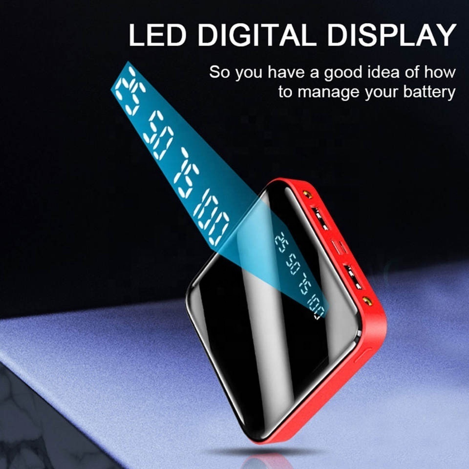 Best Selling Mini Mirror Power Bank 20000mah Flashlight LED Slim Powerbank 10000mah Portable Phone Chargers Battery