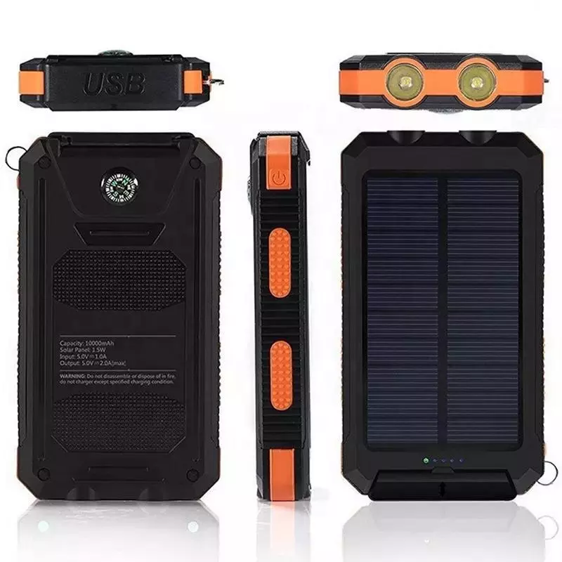 Factory Waterproof Solar Power Bank 20000mah Dual USB Li-Polymer Battery Charger Travel Solar Power Bank with LED Flashlight