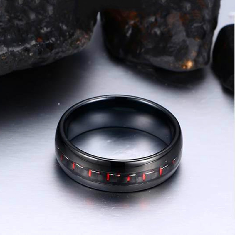 Meaeguet Classic 8MM Wide Men's Black Tungsten Carbide Rings Inlay Red Carbon Fiber Wedding Bands Jewelry