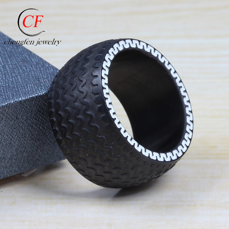 Chengfen Jewelry Factory Black Titanium Steel Ring Cool Men Ring Tire Ring