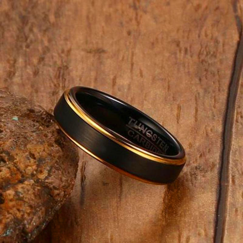 New Fashion Black Gold color Matte finished Tungsten Carbide Ring Elegant 6mm Mens jewelry Wedding Ring Never Fade