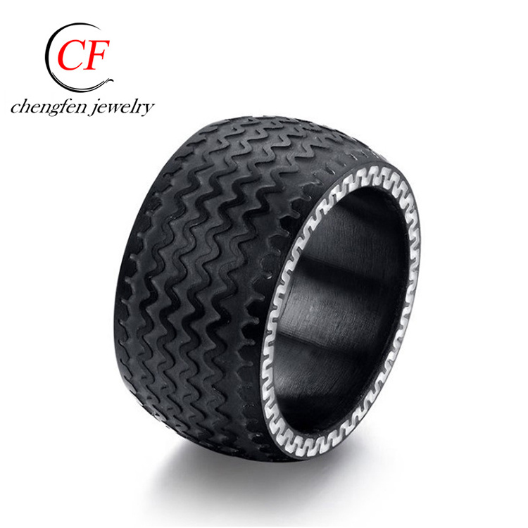 Chengfen Jewelry Factory Black Titanium Steel Ring Cool Men Ring Tire Ring