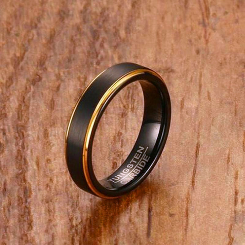 New Fashion Black Gold color Matte finished Tungsten Carbide Ring Elegant 6mm Mens jewelry Wedding Ring Never Fade