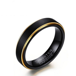 New Fashion Black Gold color Matte finished Tungsten Carbide Ring Elegant 6mm Mens jewelry Wedding Ring Never Fade