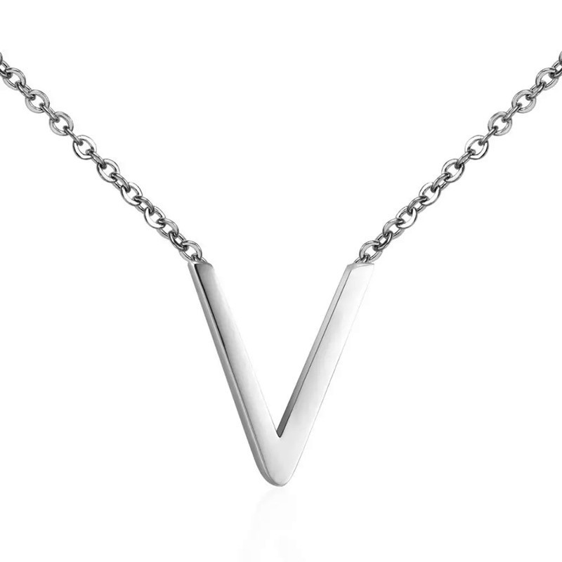 Jewelry China Stainless Steel 3 Grams V Letter Pendant Necklace Silver Light Weight Gold Necklace