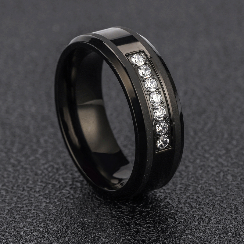 Chengfen Latest Designs Vacuum Plating 8mm Stainless Steel Natural Diamond Mens Tungsten Ring Big Black Cock Ring For Man