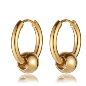 Factory Jewellery Stainless Steel 24k Gold Plated Hoop Ball Earring