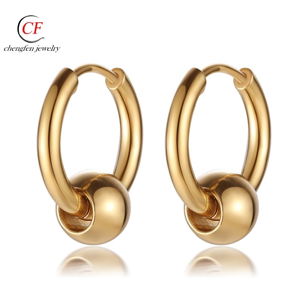 Factory Jewellery Stainless Steel 24k Gold Plated Hoop Ball Earring