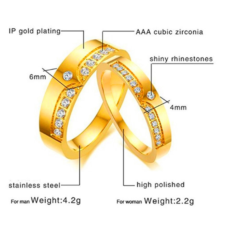 Chengfen Manufacturer Unisex adult Jewelry Stainless Steel Cubic Zirconia 21k Gold Ring