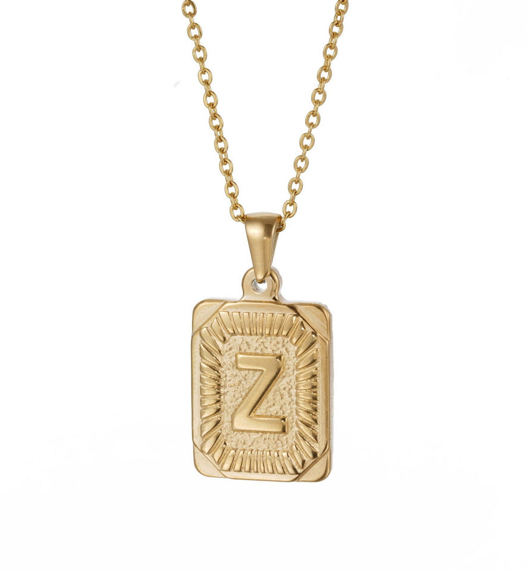 Hot selling men  18K gold square stainless steel letter pendant hip hop fashion English letter necklace