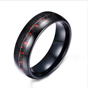 Meaeguet Classic 8MM Wide Men's Black Tungsten Carbide Rings Inlay Red Carbon Fiber Wedding Bands Jewelry