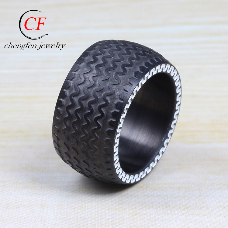 Chengfen Jewelry Factory Black Titanium Steel Ring Cool Men Ring Tire Ring